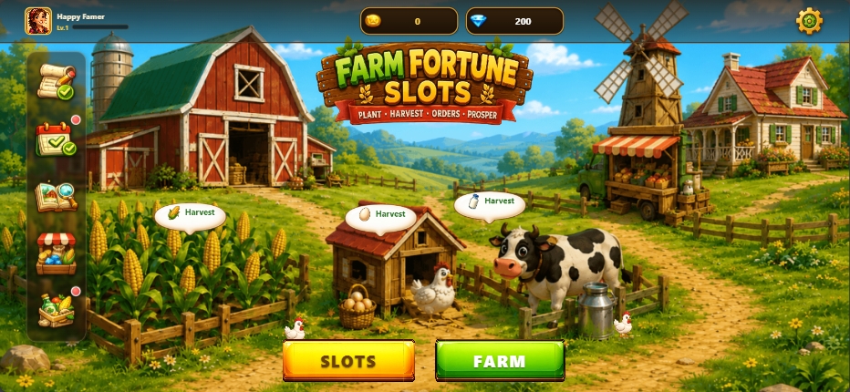 Farm Fortune Slots main screen — choose Slots or Farm